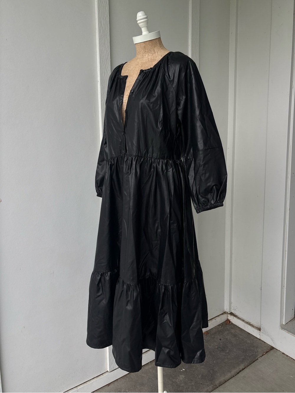 Chico’s Midi Dress Pleather Tiered Dress Black Size 6NWT - Picture 11 of 11